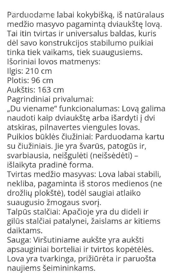 Parduodu dviaukštę lovą