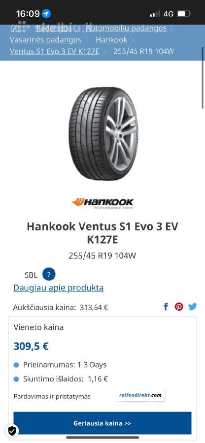 Hankook ventus s1 EVO 3 Ev vasarines