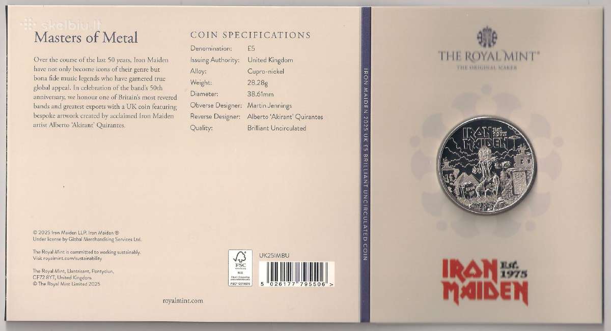 Muzikos legendos- Iron Maiden 2025 Jk 5£ Bu moneta - nuotraukos Nr. 3