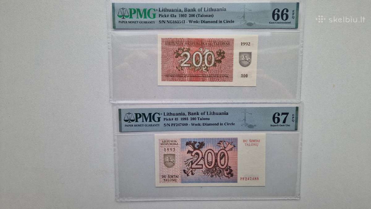 Sertifikuoti 200 talonu banknotai 1992m. ir 1993m.