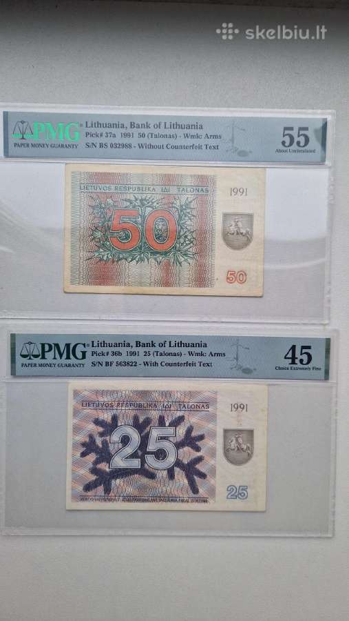 Sertifikuoti 1991m 25 talonai ir 50 talonu(be uzra