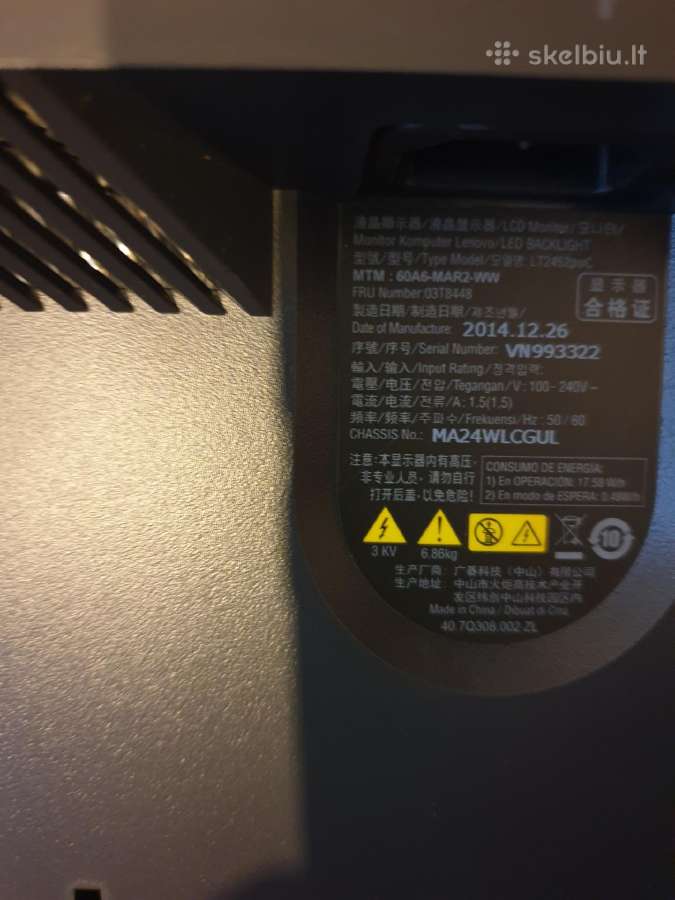 24,5" lenovo lt2452pwc 1920x1200 - nuotraukos Nr. 3