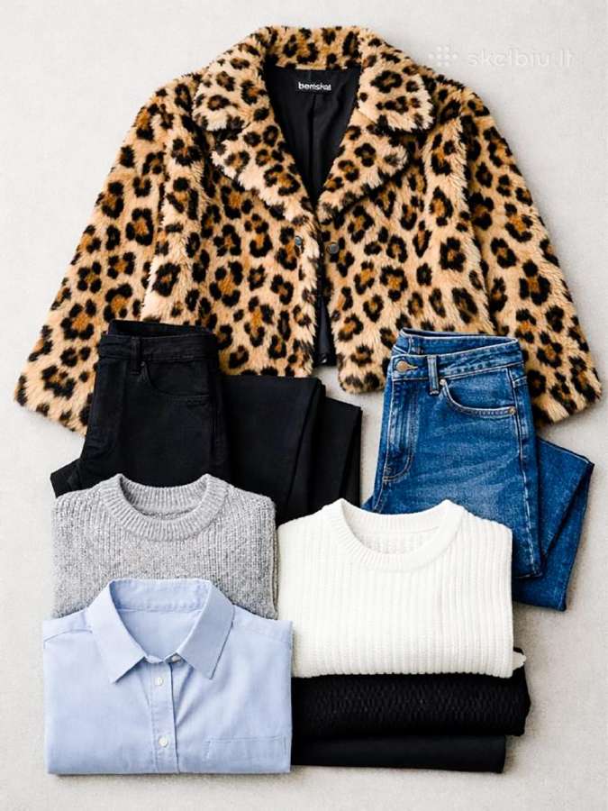 XS paketas Bershka + H&m su leopardiniu kailinuku - nuotraukos Nr. 2