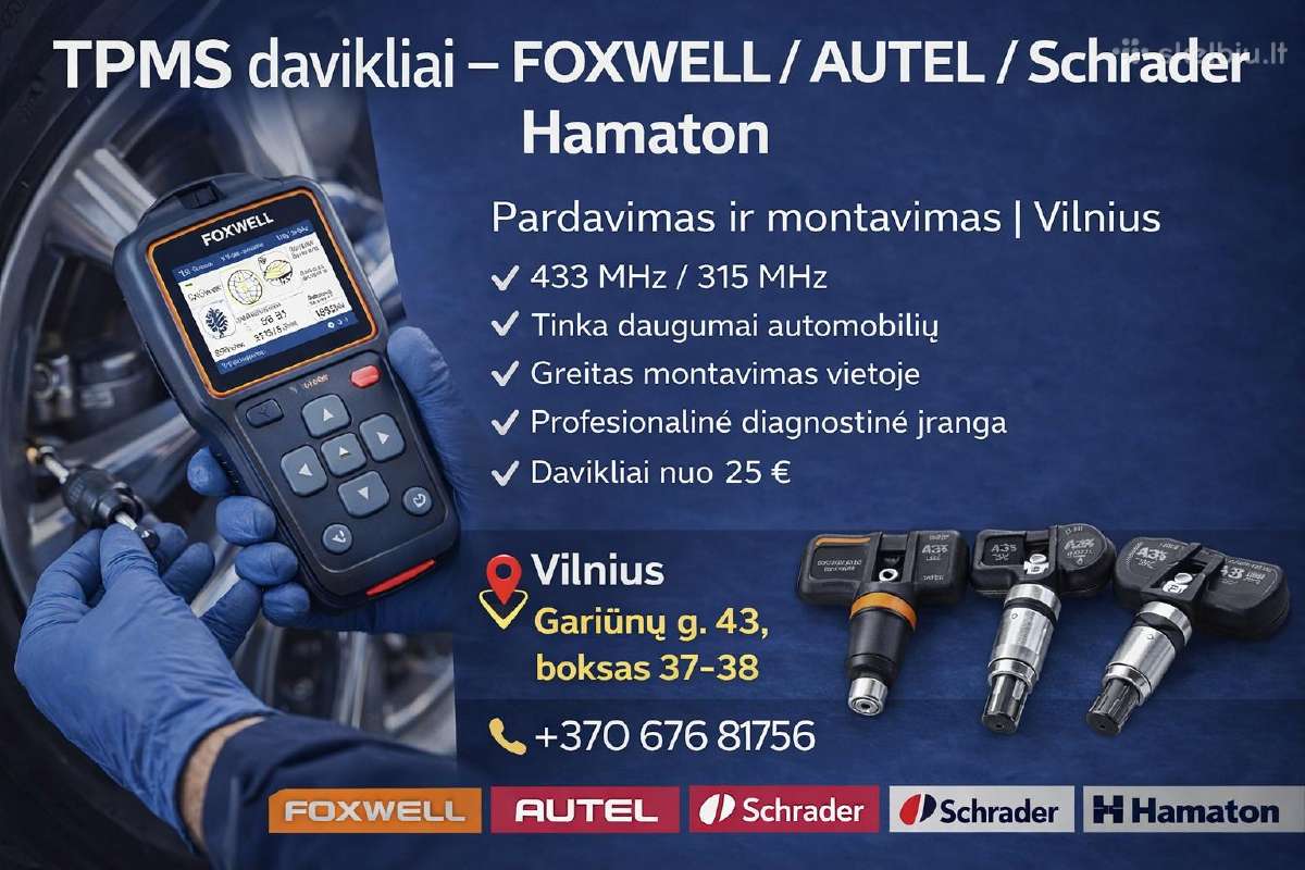 Tpms davikliai – pardavimas, programavimas