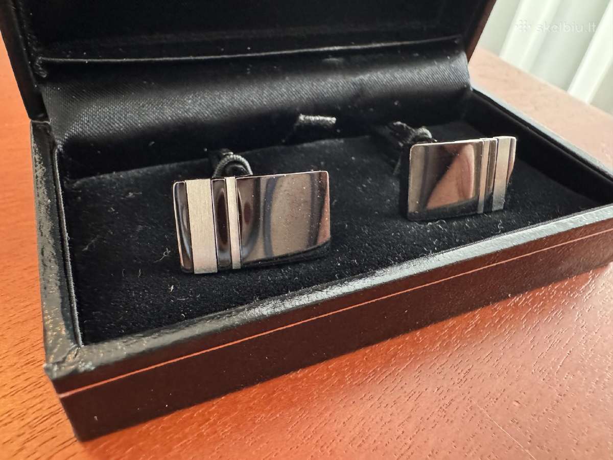 Baltman juodo blizgaus metalo elegantiškos sąsagos - nuotraukos Nr. 2