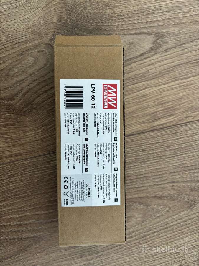 Naujas LED maitinimo šaltinis Mean Well Lpv-60-12