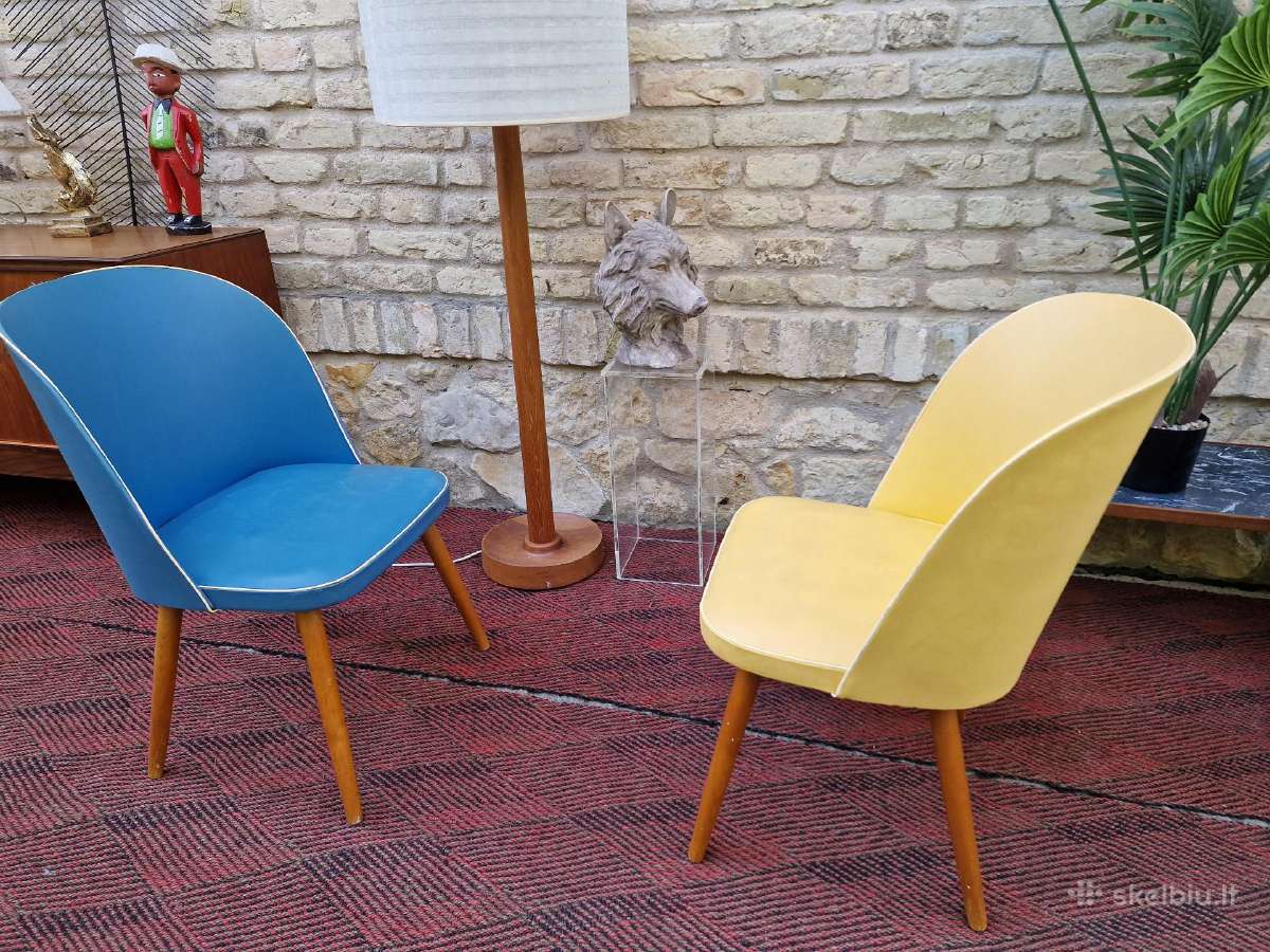 Vintažinės mid century spyruoklinės vinilo kėdės - nuotraukos Nr. 2