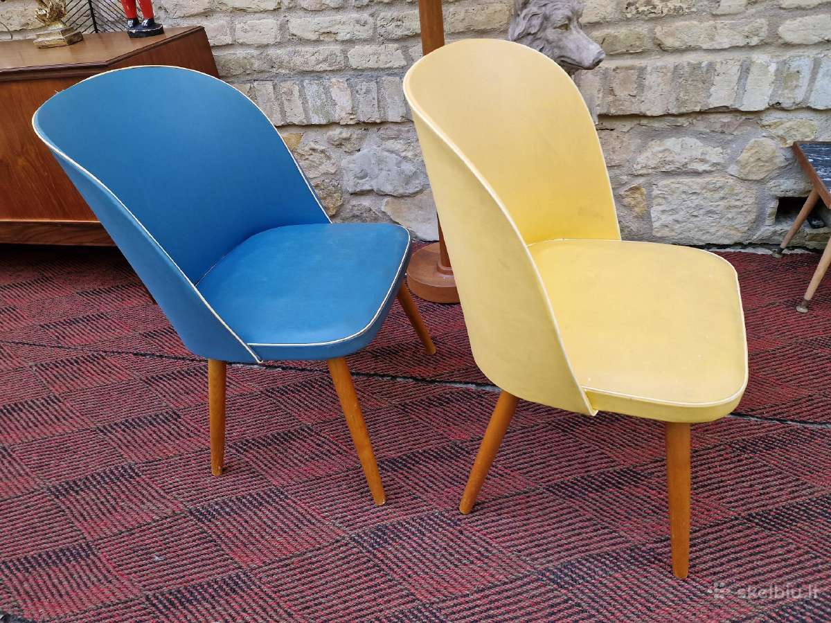 Vintažinės mid century spyruoklinės vinilo kėdės - nuotraukos Nr. 3