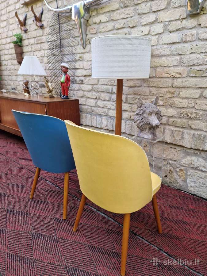 Vintažinės mid century spyruoklinės vinilo kėdės - nuotraukos Nr. 4