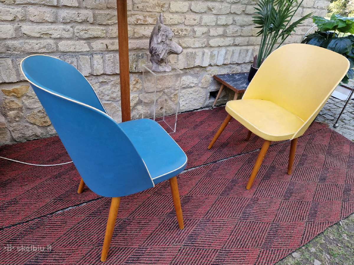 Vintažinės mid century spyruoklinės vinilo kėdės - nuotraukos Nr. 5