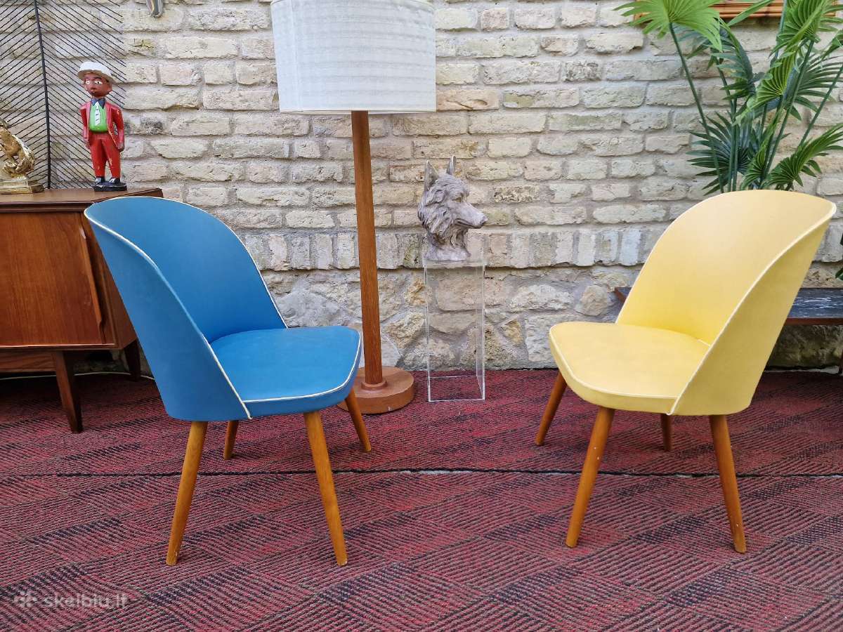 Vintažinės mid century spyruoklinės vinilo kėdės - nuotraukos Nr. 7