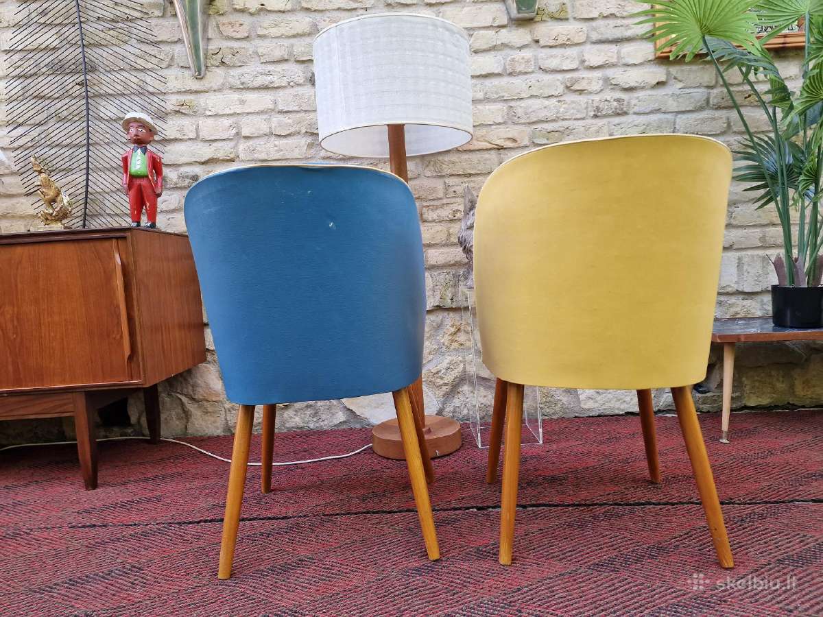 Vintažinės mid century spyruoklinės vinilo kėdės - nuotraukos Nr. 9