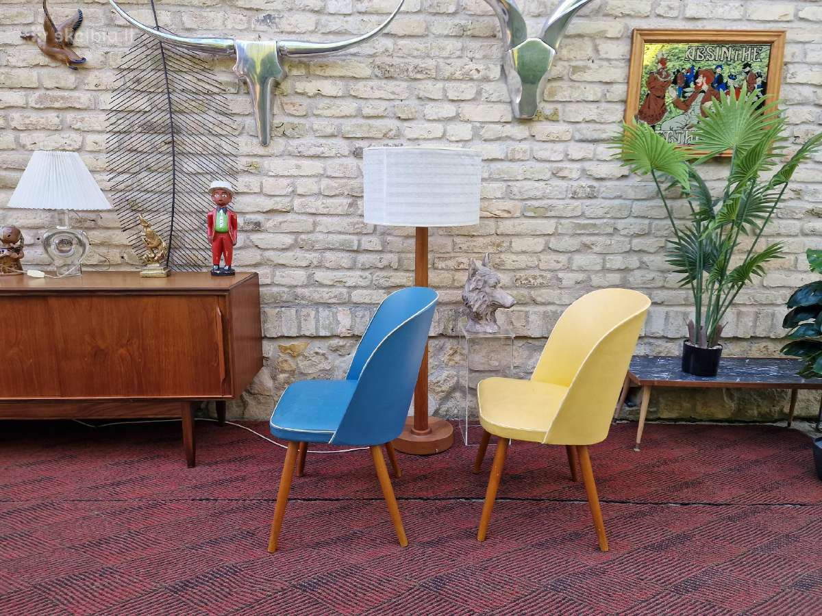 Vintažinės mid century spyruoklinės vinilo kėdės - nuotraukos Nr. 11