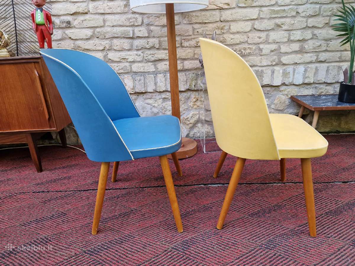 Vintažinės mid century spyruoklinės vinilo kėdės - nuotraukos Nr. 13