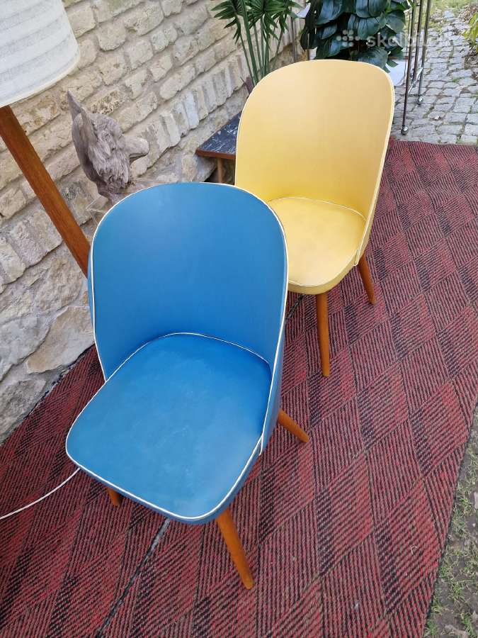 Vintažinės mid century spyruoklinės vinilo kėdės - nuotraukos Nr. 15