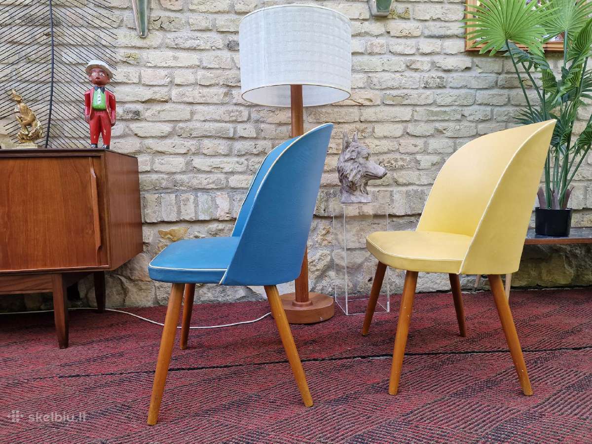 Vintažinės mid century spyruoklinės vinilo kėdės - nuotraukos Nr. 16
