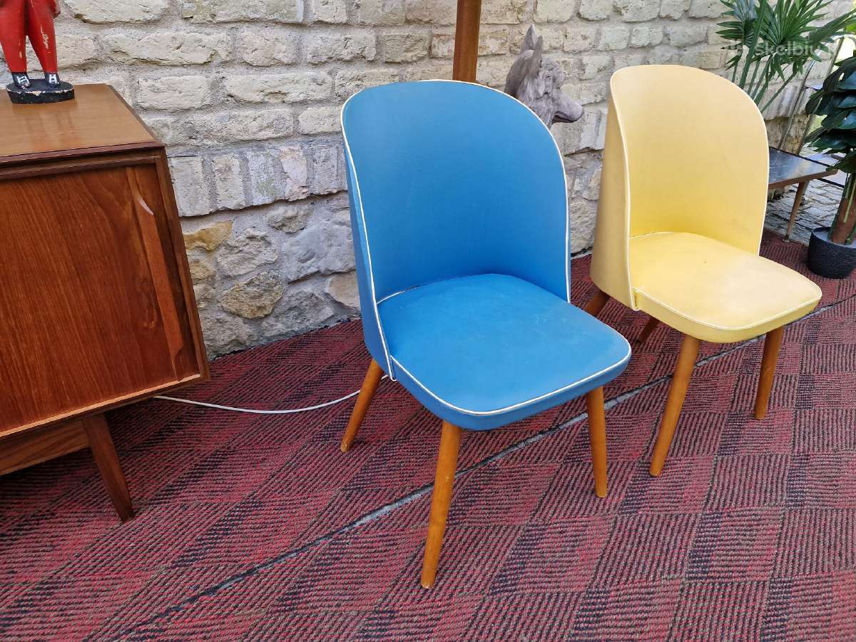 Vintažinės mid century spyruoklinės vinilo kėdės - nuotraukos Nr. 17