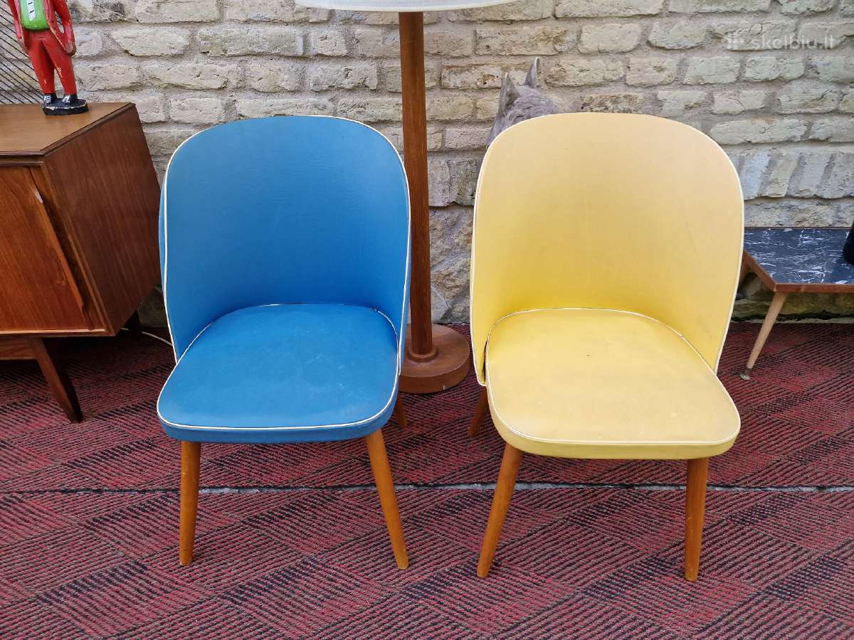 Vintažinės mid century spyruoklinės vinilo kėdės - nuotraukos Nr. 18