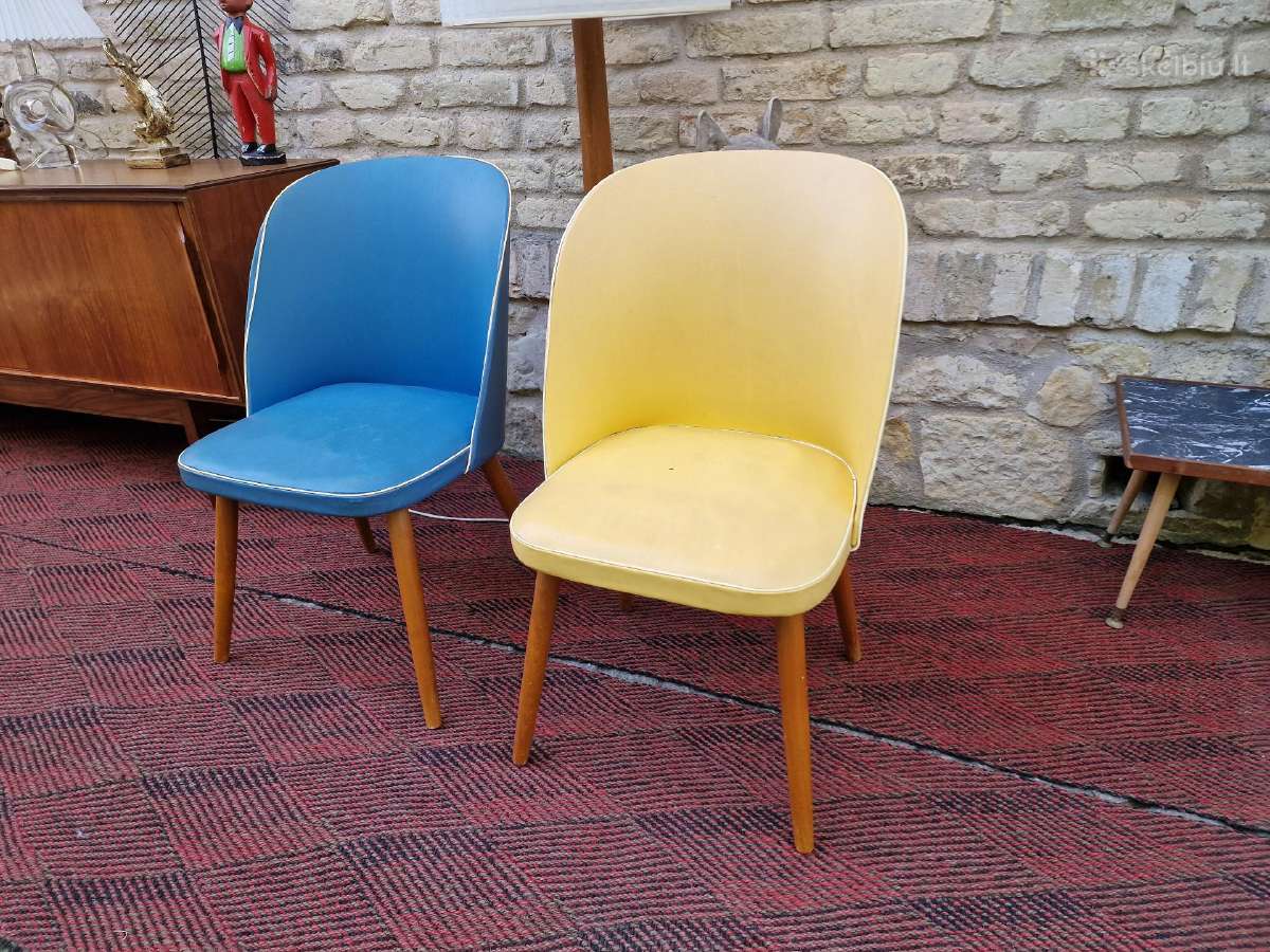 Vintažinės mid century spyruoklinės vinilo kėdės - nuotraukos Nr. 19