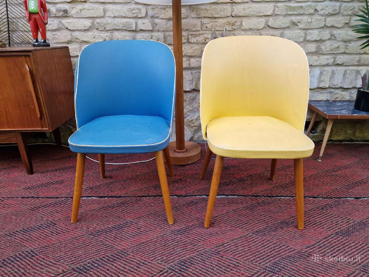 Vintažinės mid century spyruoklinės vinilo kėdės - nuotraukos Nr. 20