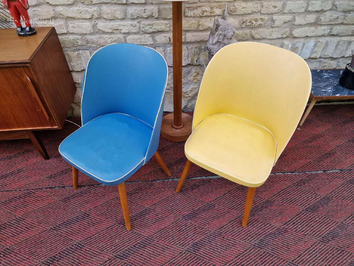 Vintažinės mid century spyruoklinės vinilo kėdės - nuotraukos Nr. 21
