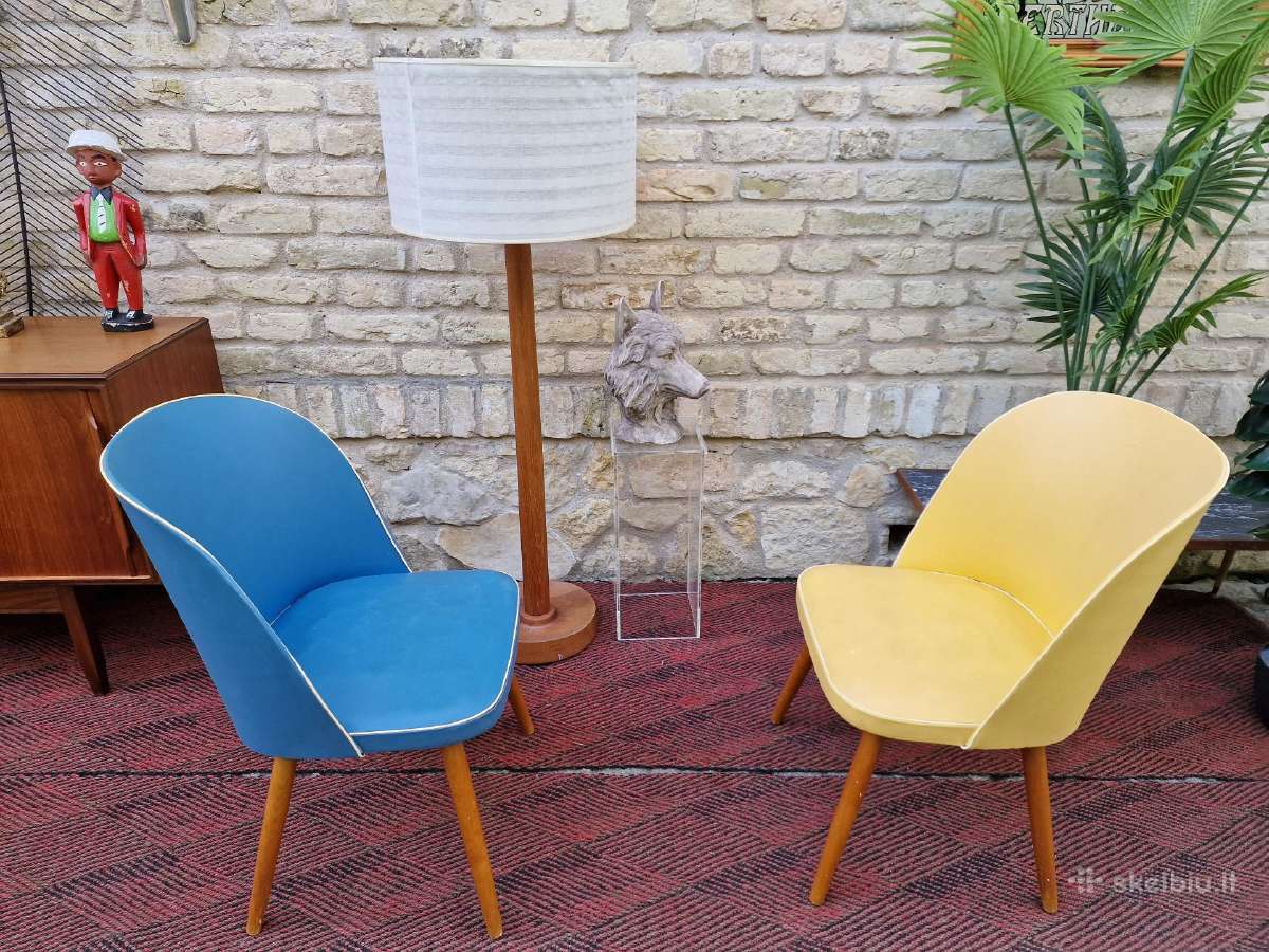 Vintažinės mid century spyruoklinės vinilo kėdės - nuotraukos Nr. 22