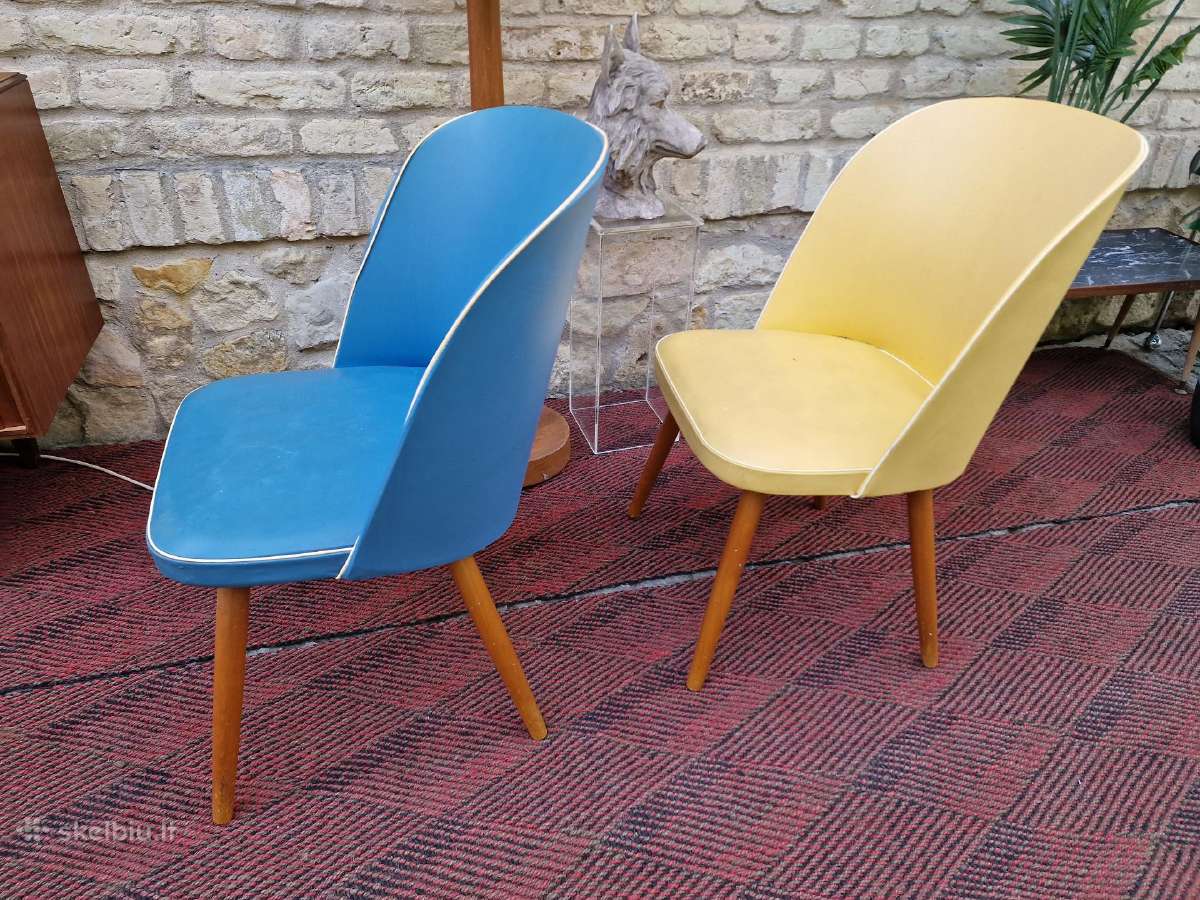 Vintažinės mid century spyruoklinės vinilo kėdės - nuotraukos Nr. 23
