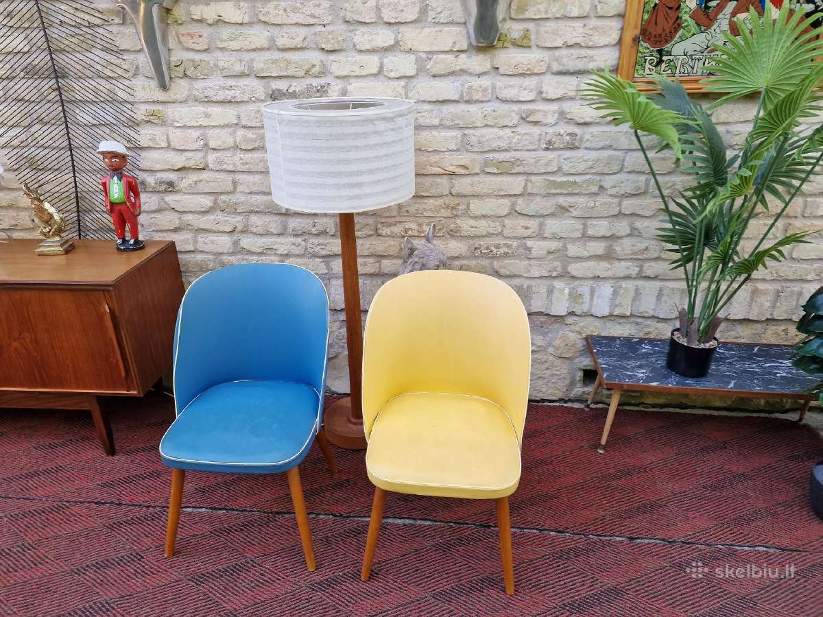 Vintažinės mid century spyruoklinės vinilo kėdės - nuotraukos Nr. 25