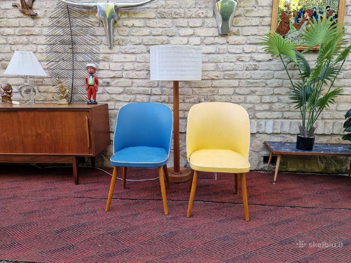 Vintažinės mid century spyruoklinės vinilo kėdės - nuotraukos Nr. 30