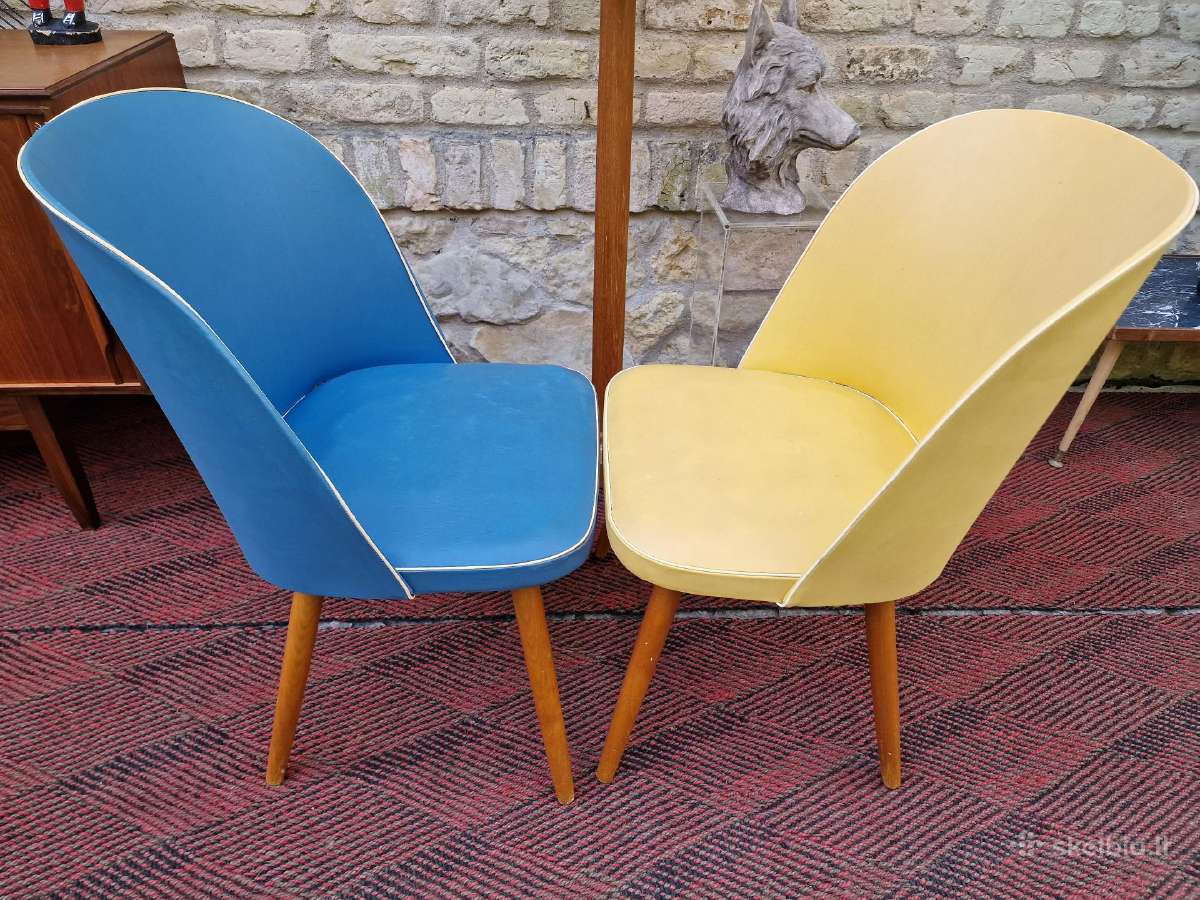 Vintažinės mid century spyruoklinės vinilo kėdės - nuotraukos Nr. 34