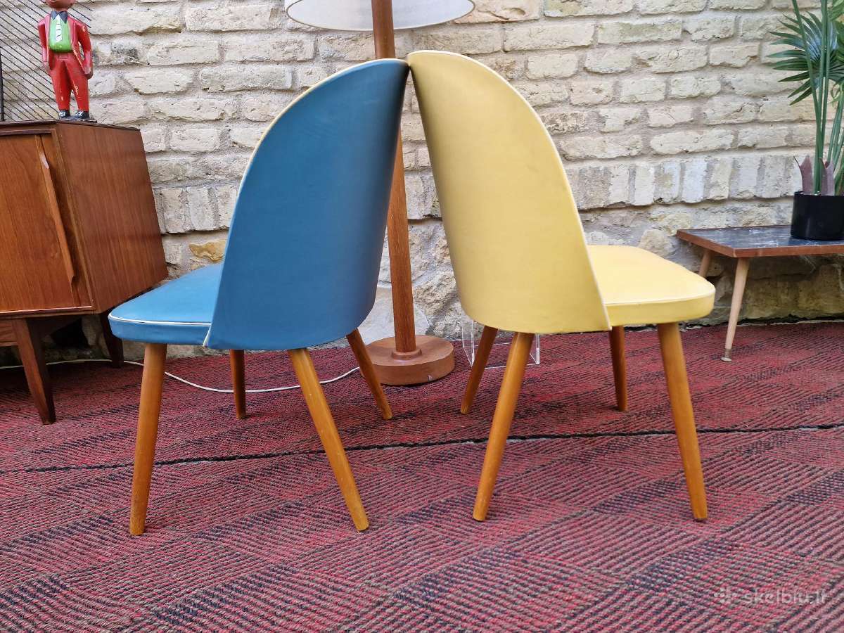 Vintažinės mid century spyruoklinės vinilo kėdės - nuotraukos Nr. 35