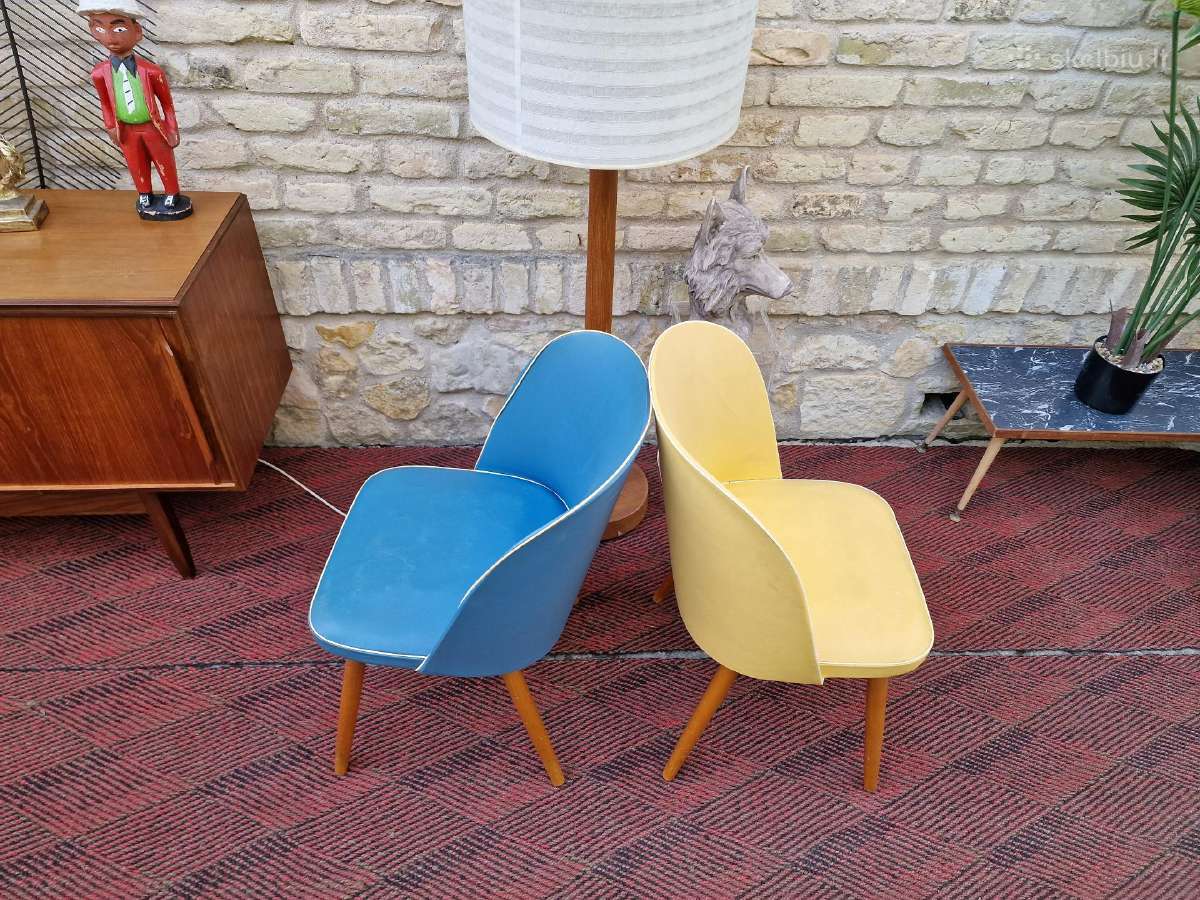 Vintažinės mid century spyruoklinės vinilo kėdės - nuotraukos Nr. 36