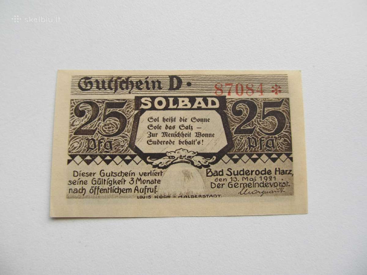 Notgeldas 25 pfennig ,Bad Suderode Vokietija ,1921