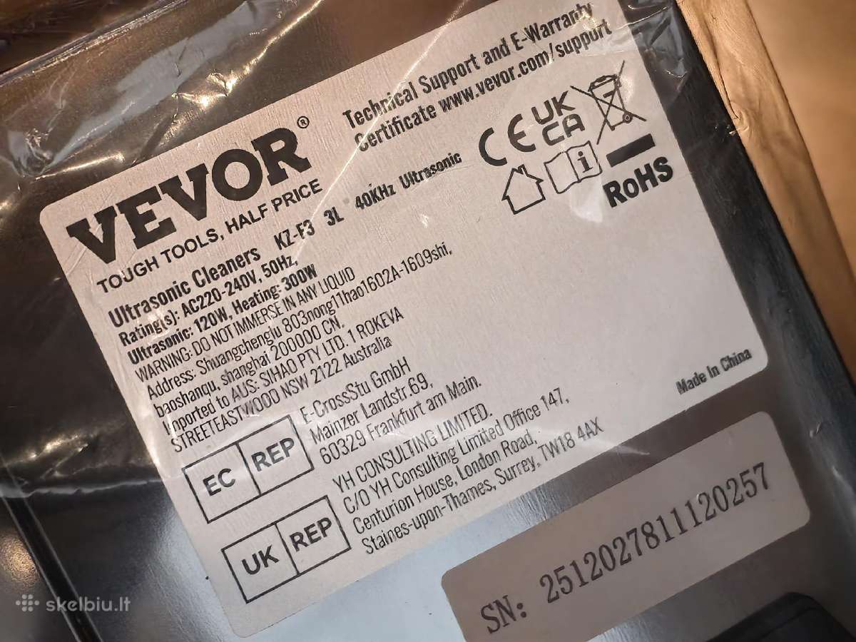 Ultragarso vonelė Vevor 300w/120w 3l 40khz - nuotraukos Nr. 3