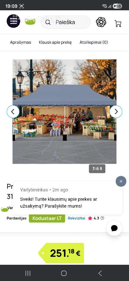 Pavėsinė 610x305x317-317,5 cm pilka. - nuotraukos Nr. 3