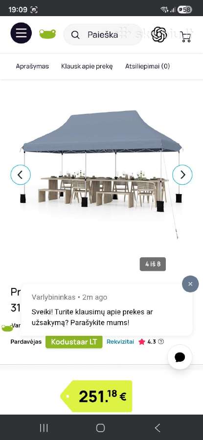 Pavėsinė 610x305x317-317,5 cm pilka. - nuotraukos Nr. 4