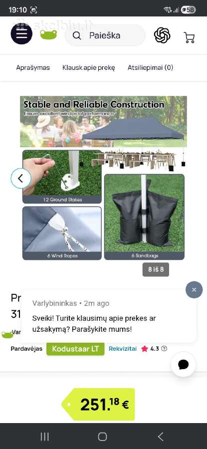 Pavėsinė 610x305x317-317,5 cm pilka. - nuotraukos Nr. 8