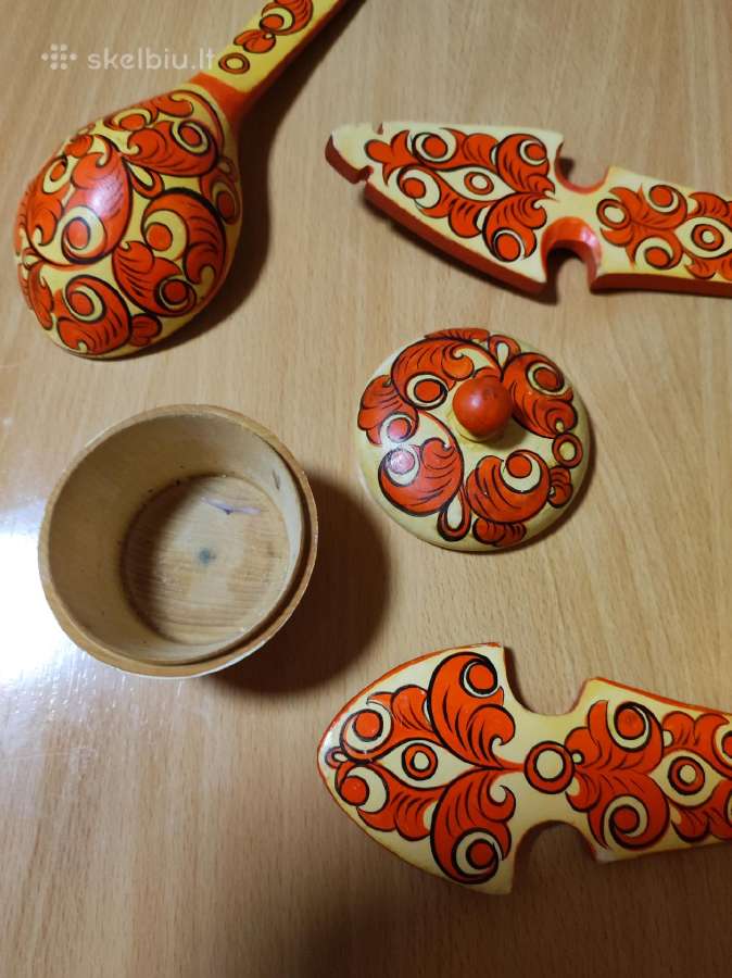 Medinių šaukštų rinkinys „chochloma“ su druskine - nuotraukos Nr. 4