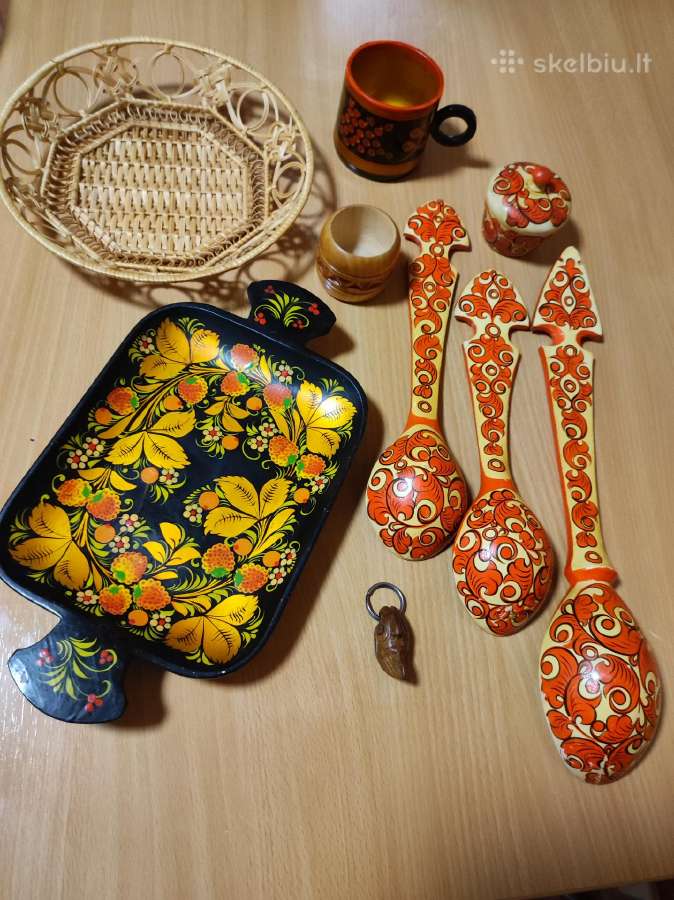 Medinių šaukštų rinkinys „chochloma“ su druskine - nuotraukos Nr. 6