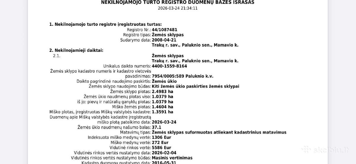 Parduodamas 2,49 ha žemės sklypas