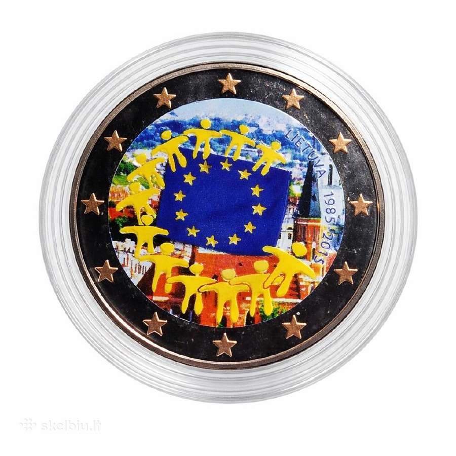 Dengtos emale spalvotos dvieju euru monetos - nuotraukos Nr. 13