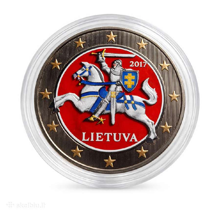 Dengtos emale spalvotos dvieju euru monetos