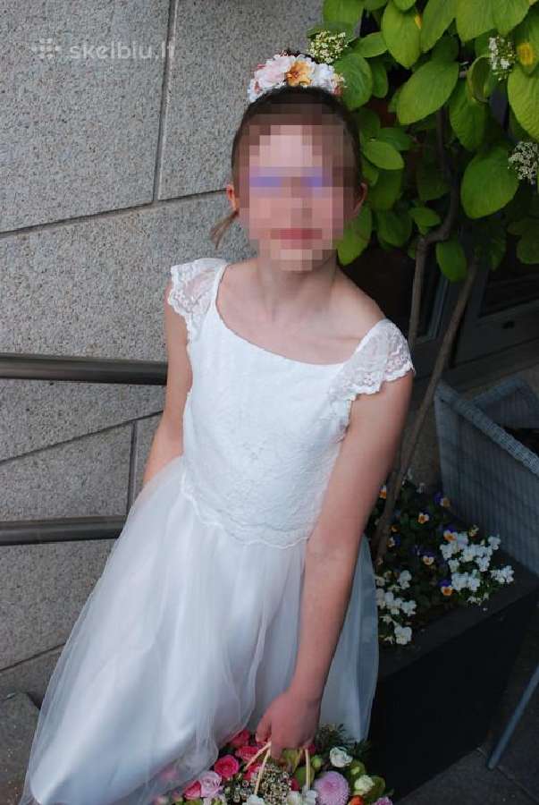 Balta puošni komunijos suknelė