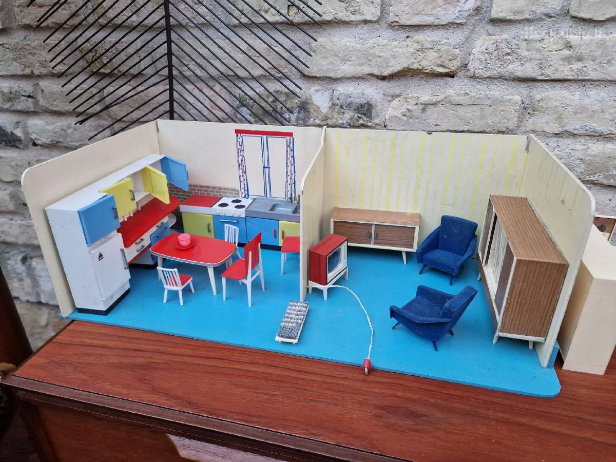 Vintažiniai mid century lėlių namo baldai - nuotraukos Nr. 25