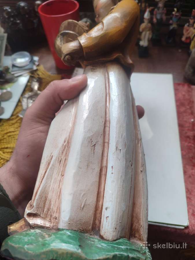 Vintažinė grojančios mergaitės medinė statula - nuotraukos Nr. 5