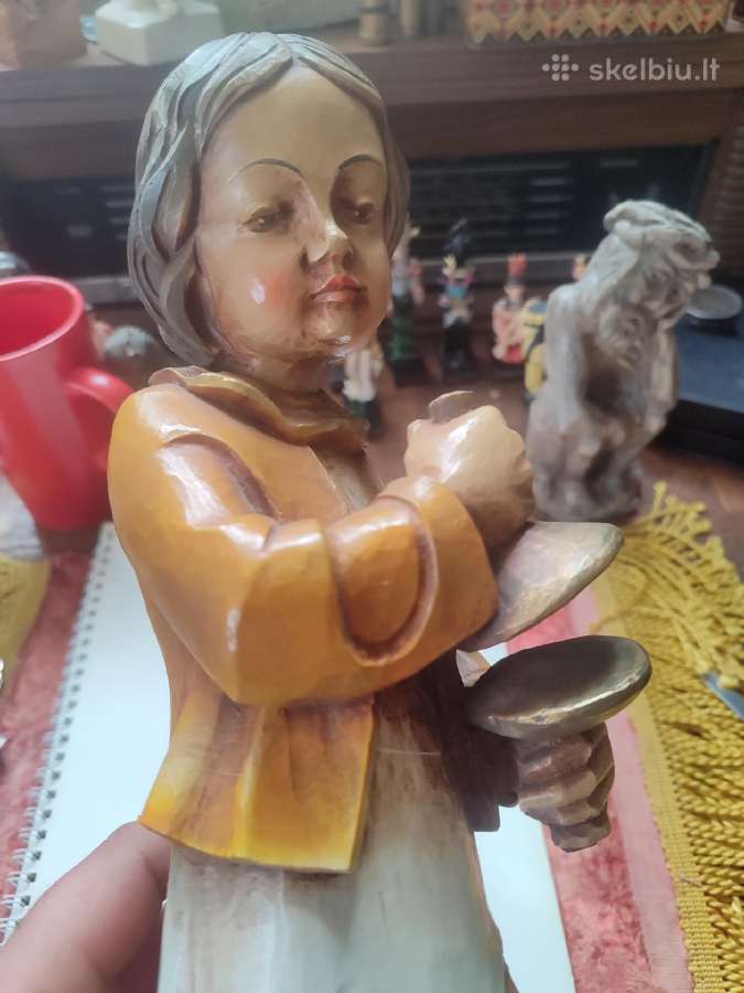 Vintažinė grojančios mergaitės medinė statula - nuotraukos Nr. 7