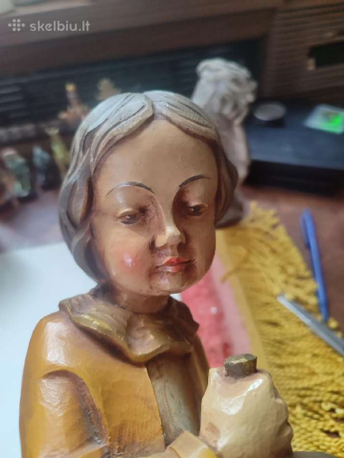 Vintažinė grojančios mergaitės medinė statula - nuotraukos Nr. 13