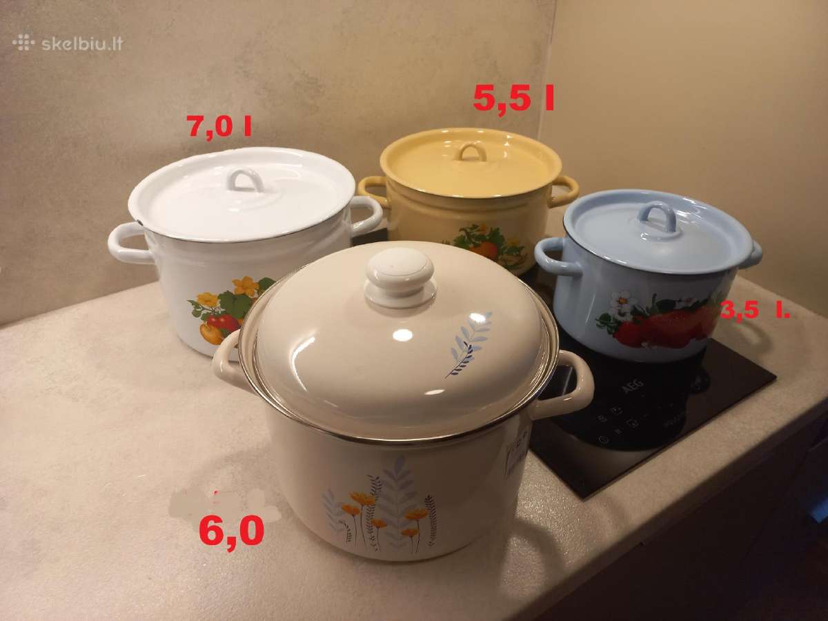 Emaliuotas puodas 3 , 4,5 , 5,5 , 7,0 litrų