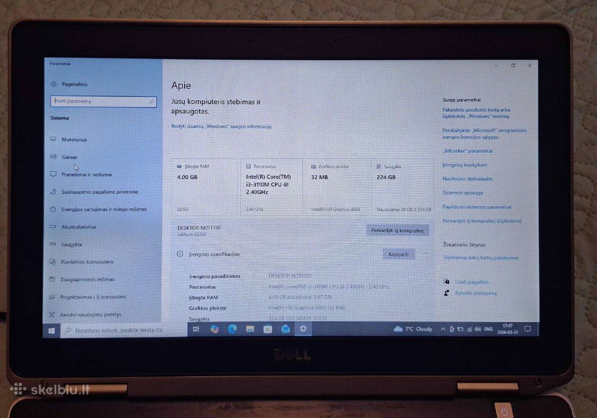 Dell Latitude E6330, i3- 3310m, 4gb RAM, SSD, 13" - nuotraukos Nr. 10