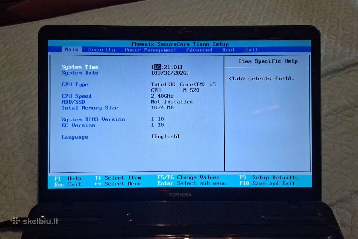 Toshiba Stellite L670, i5-520m, 17 colių, dalims